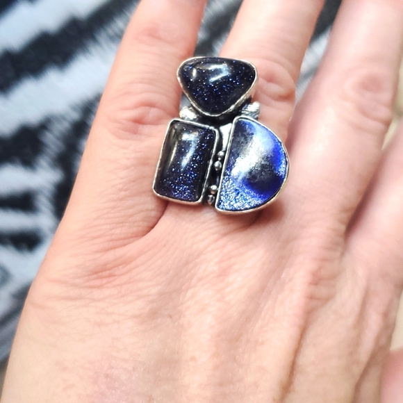 New Stunning Blue Sun Stone Sun Sitara 925 Silver Ring. - Picture 16 of 16